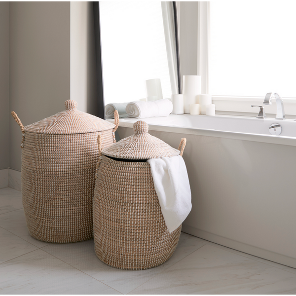 Kairi Seagrass Floor Baskets w/ Lids and Handles