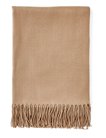 Tan Throw Blanket with Fringes