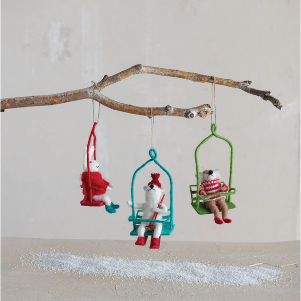 Wool Animal in Chair Lift Ornament