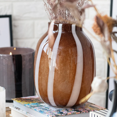 Brown and White Glass Vase