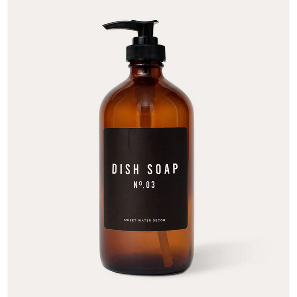 16oz Amber Glass Dish Soap Dispenser - Black Label