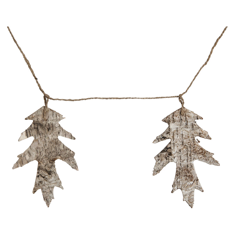 Birch Bark Oak Leaf Shaped Garland w/ Jute Cord, Natural