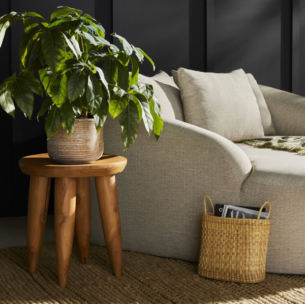 Zuri Round Outdoor End Table in Aged Natural Teak