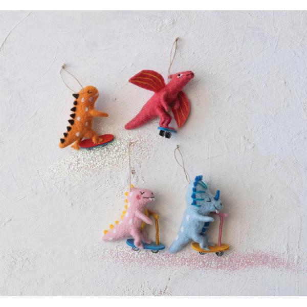 Skateboarding Dinosaur Wool Ornament