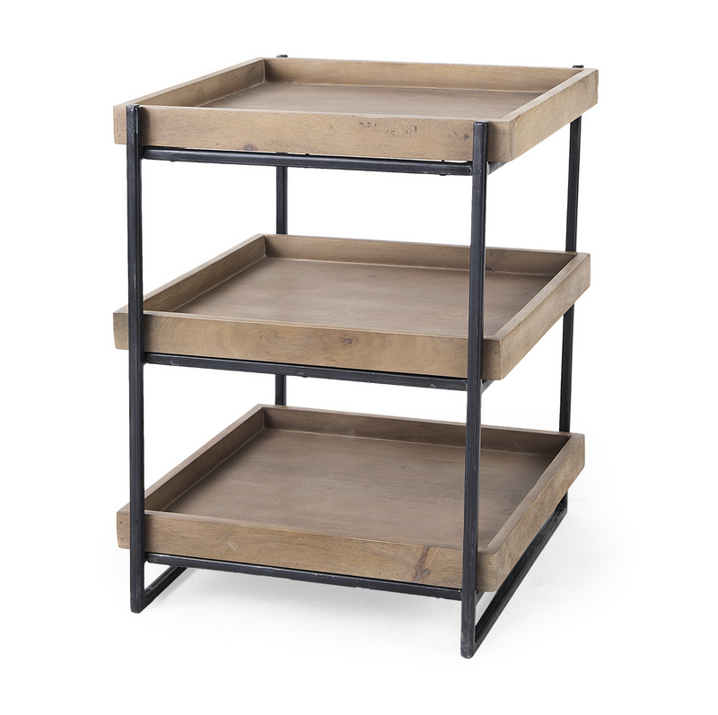 Trey III Square WoodThree Tiered Side Table