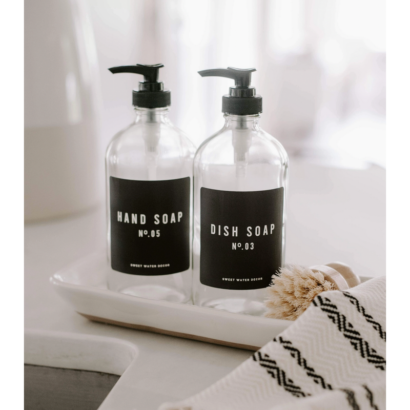 16oz Amber Glass Dish Soap Dispenser - Black Label