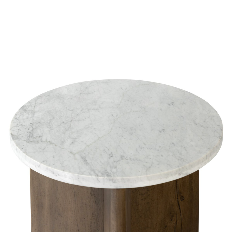 Toli End Table in Italian White Marble/Rustic Fawn