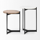 Larkin Nesting End/Side Tables - Marble and Medium Brown Wood Tabletop