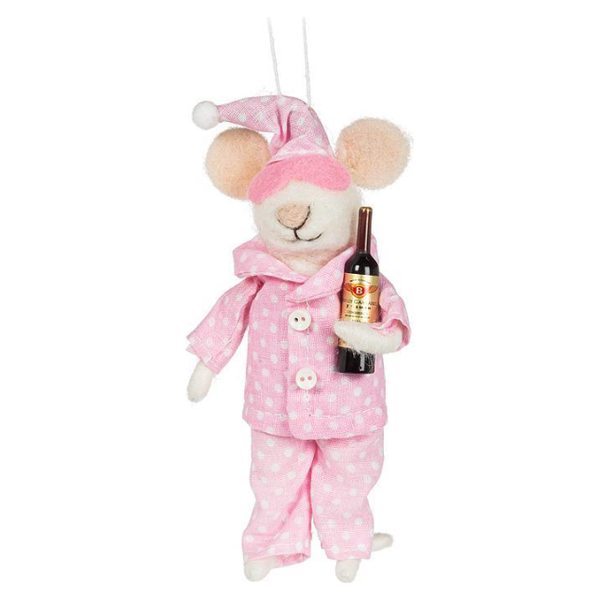 Pajama Mouse with Wine Ornament