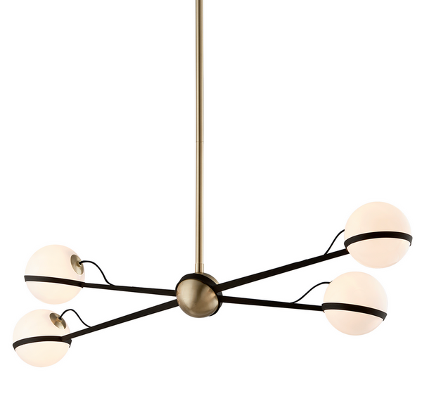 Ace Chandelier Four Globe in Black and Brass