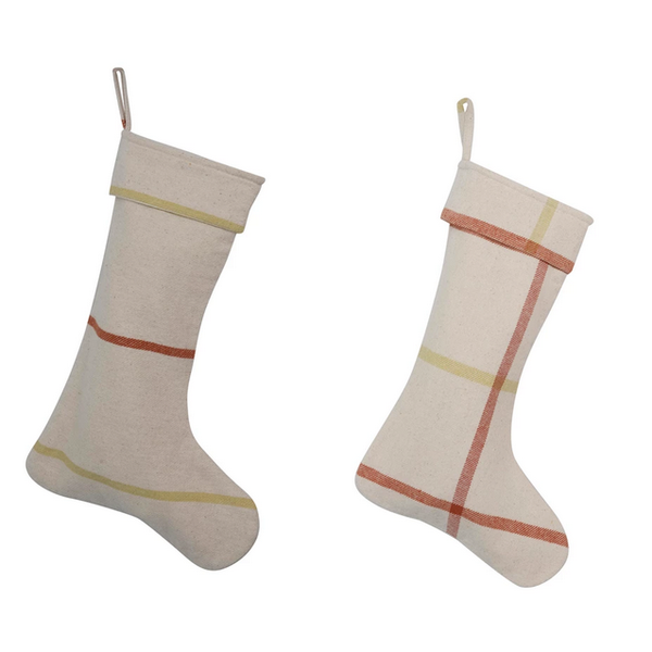 Cotton Flannel Stocking, Cream, Sienna and Celery Color, 2 Styles