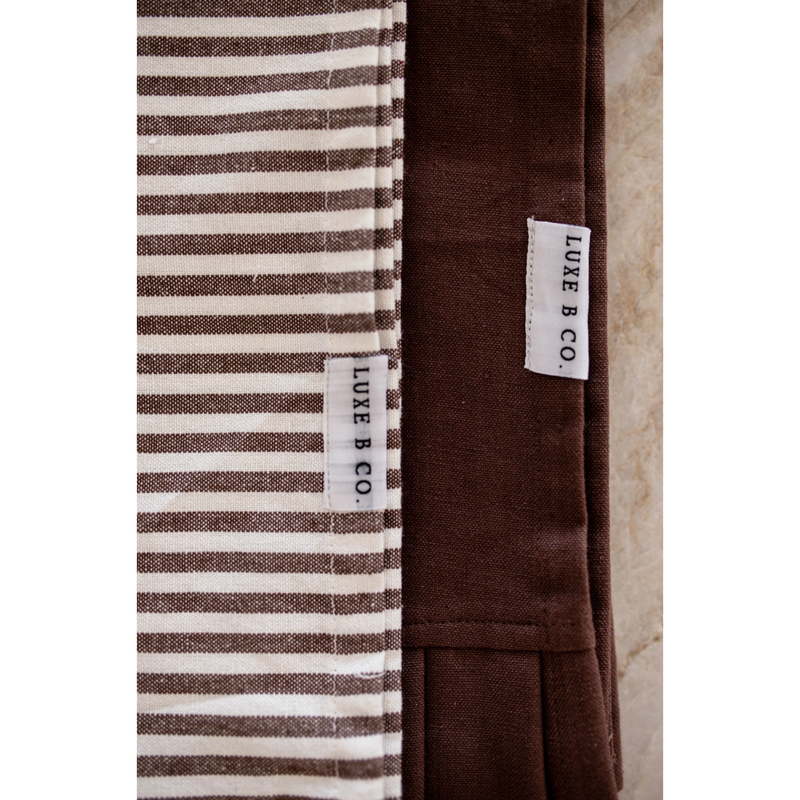 Ruffle Tea Towel in Brown/White Stripes - Set of 2