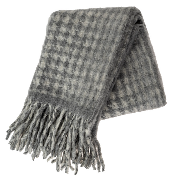 Houndstooth Wool Blend Throw in Grey