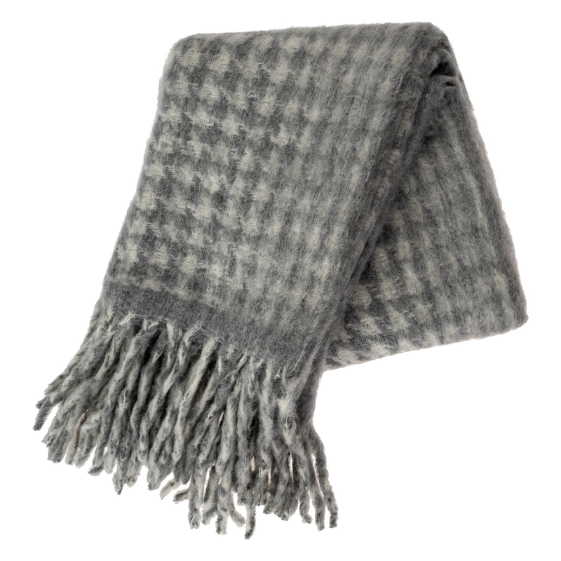 Houndstooth Wool Blend Throw in Grey