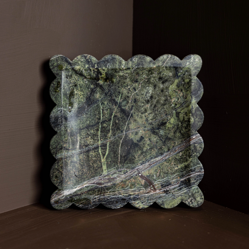 Emerald Scalloped Marble Tray