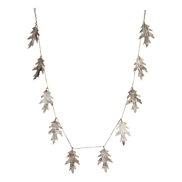 Birch Bark Oak Leaf Shaped Garland w/ Jute Cord, Natural