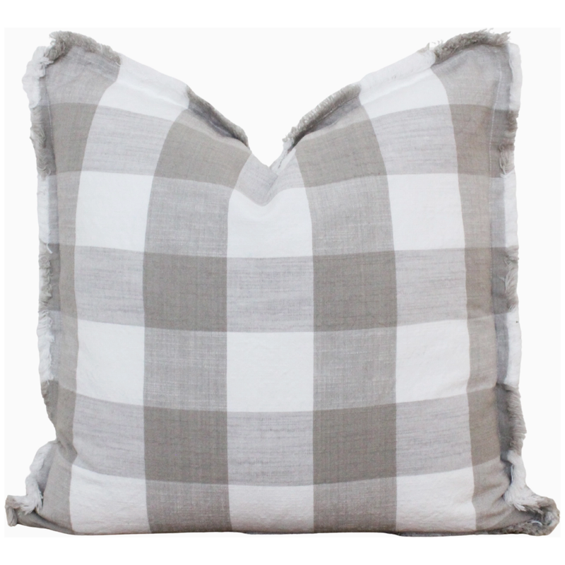 Buffalo Check Fringe Pillow - Grey