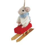 Felt Mouse on Sled / Skis Ornament - 4 Styles
