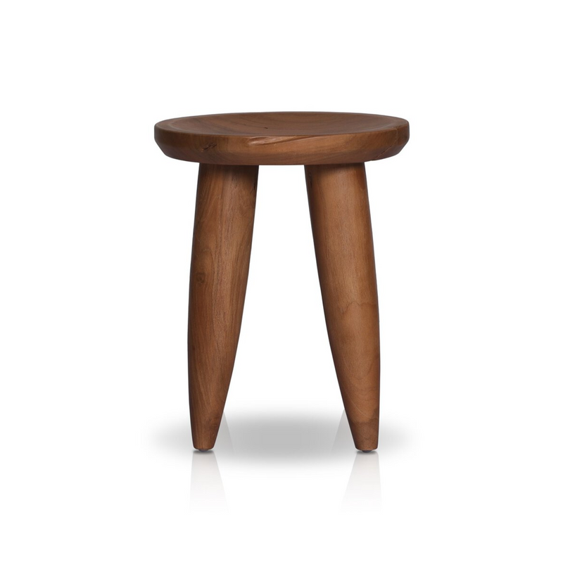 Zuri Round Outdoor End Table in Aged Natural Teak