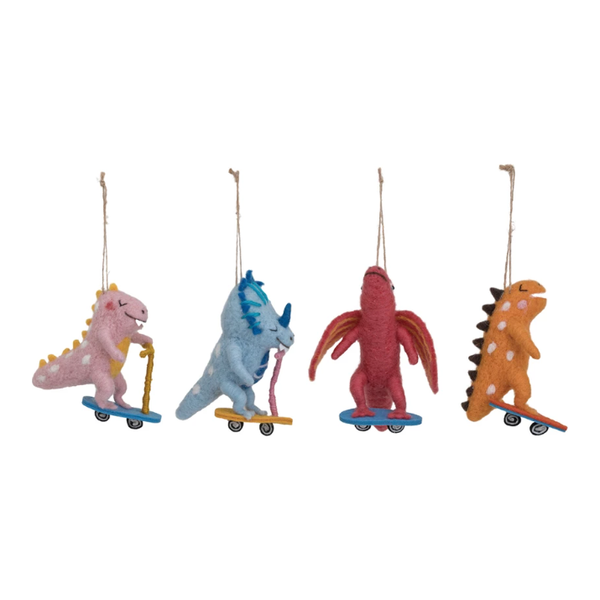 Skateboarding Dinosaur Wool Ornament