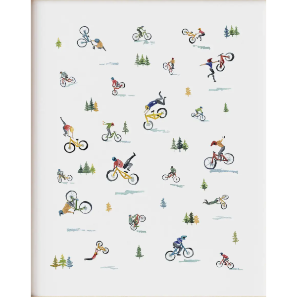 Adventurous Mountain Bikers Watercolour Print