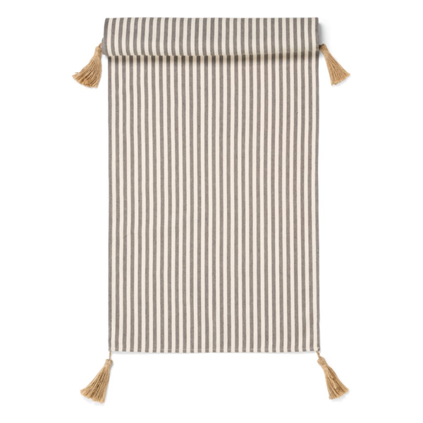 Cotton Stripe Table Runner in Grey
