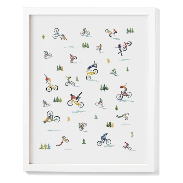 Adventurous Mountain Bikers Watercolour Print