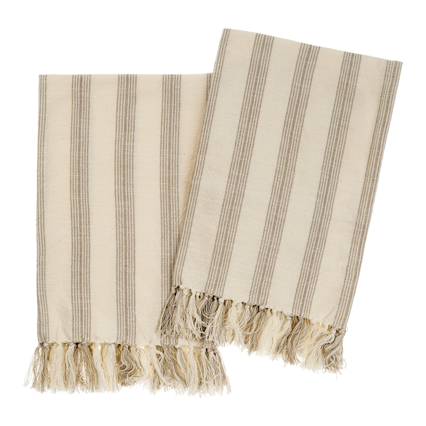 French Stripe Hand Towels in Stone - Set of 2