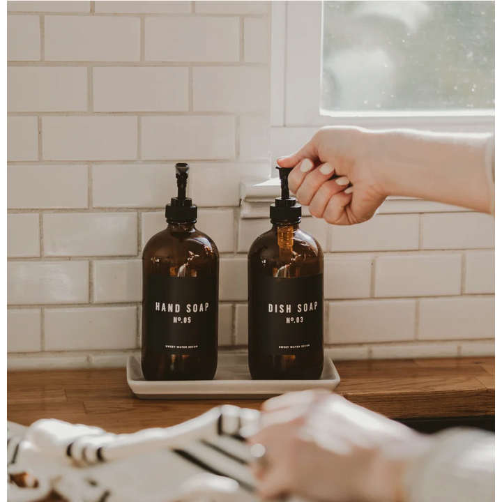 16oz Amber Glass Dish Soap Dispenser - Black Label