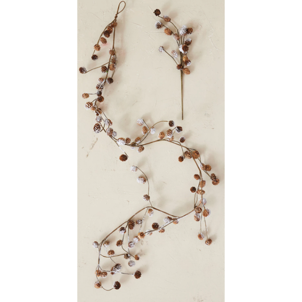 Natural Pinecone Garland in Snow Finish