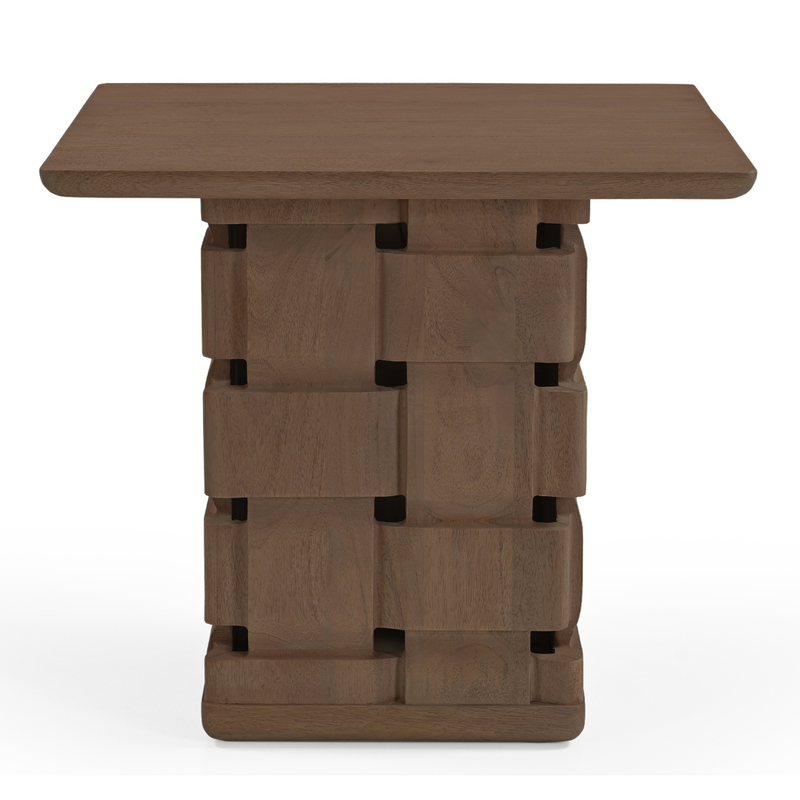 Trellyn Carved Woven Base Square Accent Table