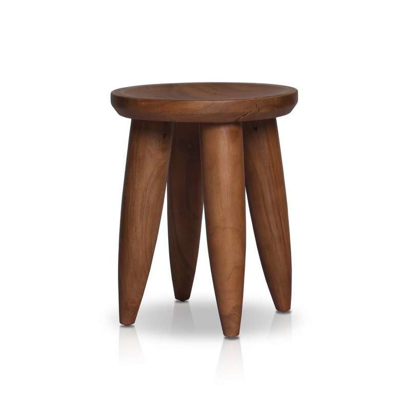 Zuri Round Outdoor End Table in Aged Natural Teak