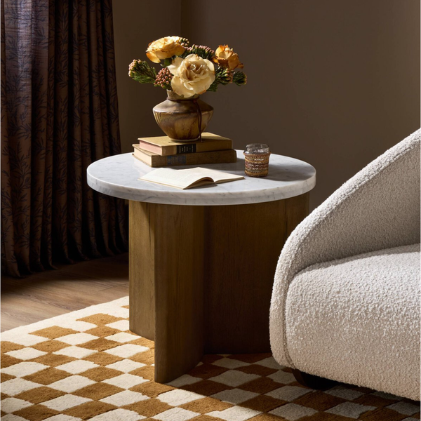 Toli End Table in Italian White Marble/Rustic Fawn