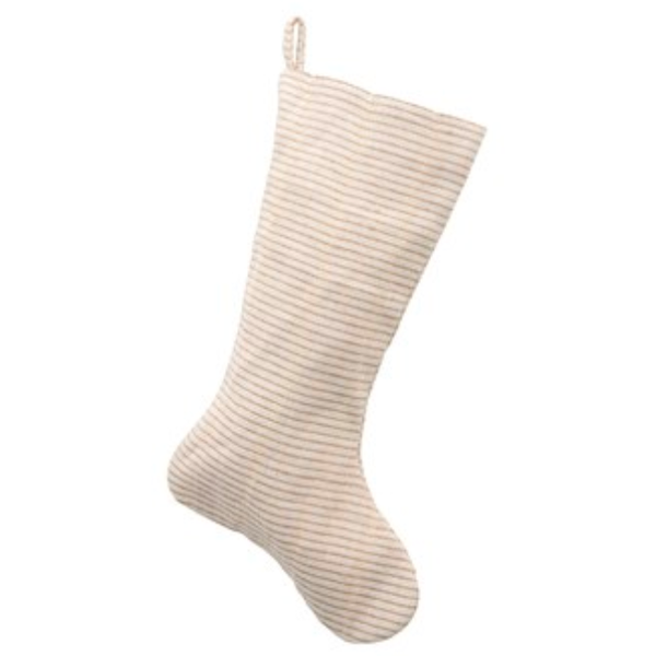 20"H Woven Cotton & Jute Stocking w/ Metallic Gold Thread, Cream Color