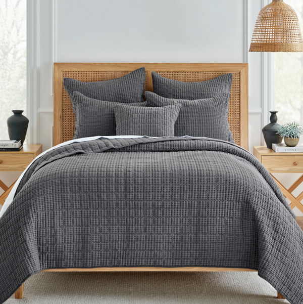 Mills Waffle Charcoal Quilt Set