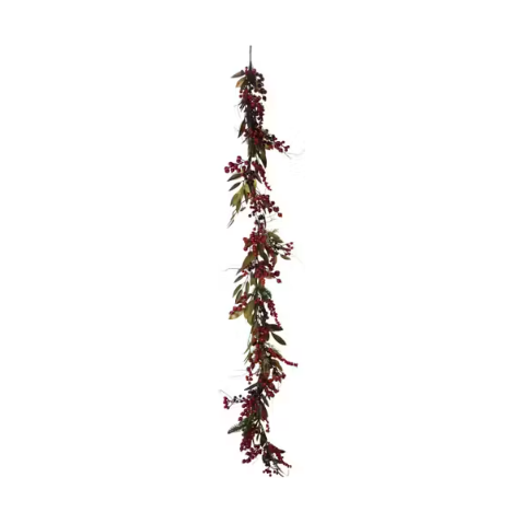 Spruce Garland with Red Berries & Pinecones