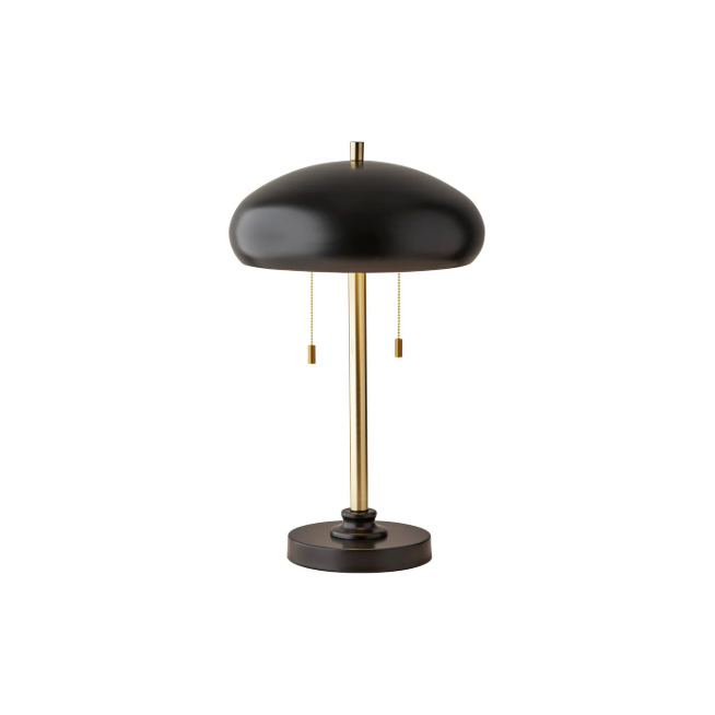 Cap Table Lamp in Black and Antique Brass
