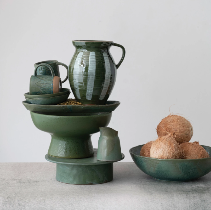 Stoneware Matte Green Serving Bowl