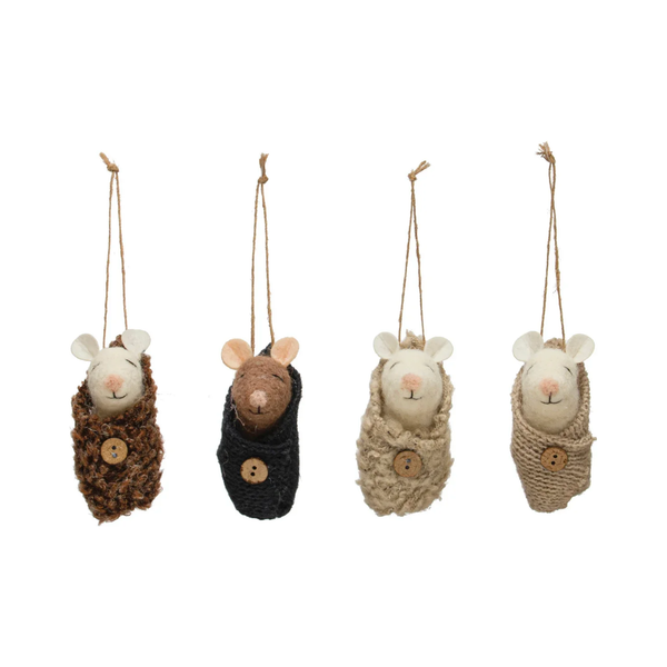 Baby Mouse in Swaddle Wool Ornament