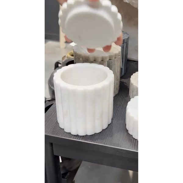 Fluted Jar Canister - White Marble