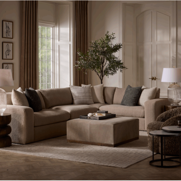 Felix Large Leather Ottoman in Smoke Suede