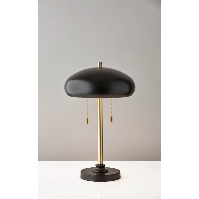 Cap Table Lamp in Black and Antique Brass