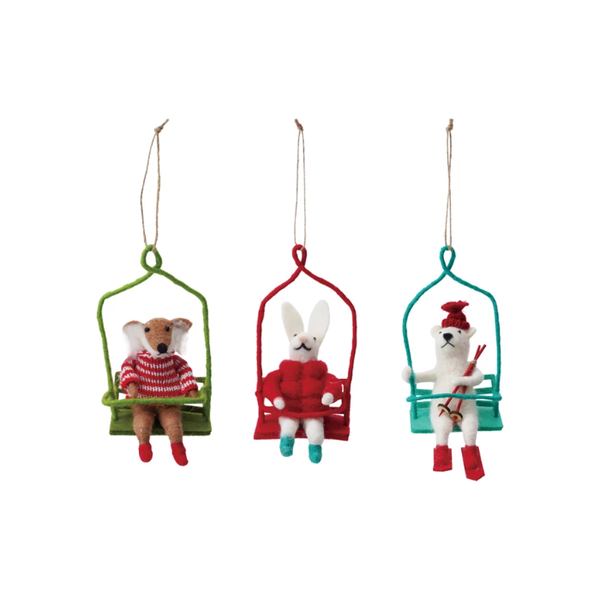 Wool Animal in Chair Lift Ornament