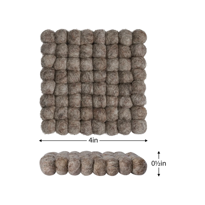 Modwool Felt Ball Square Coaster in Light Brown - Set of 4