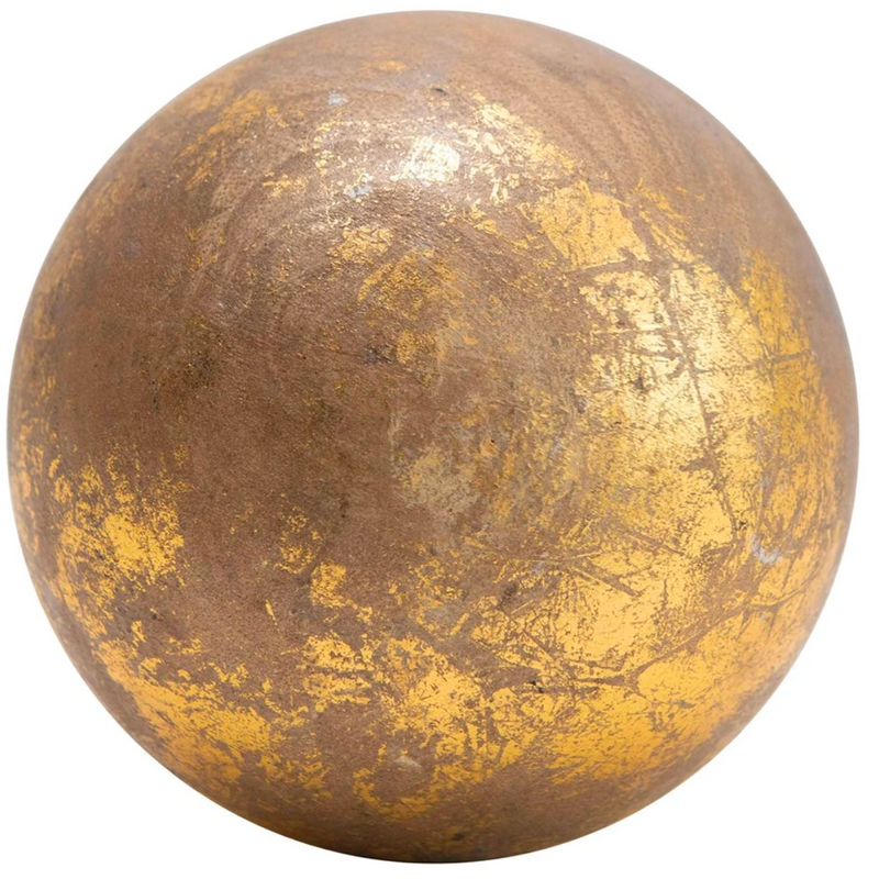 4" Round Mango Wood Orb, Gold Foil Finish