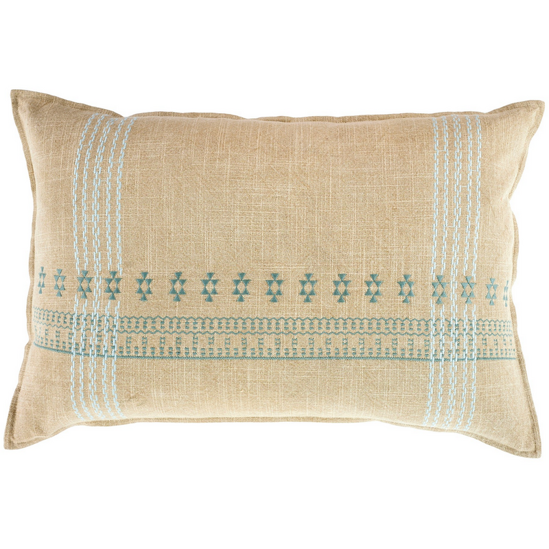 Mekhi Embroidered Lumbar Cushion Blue