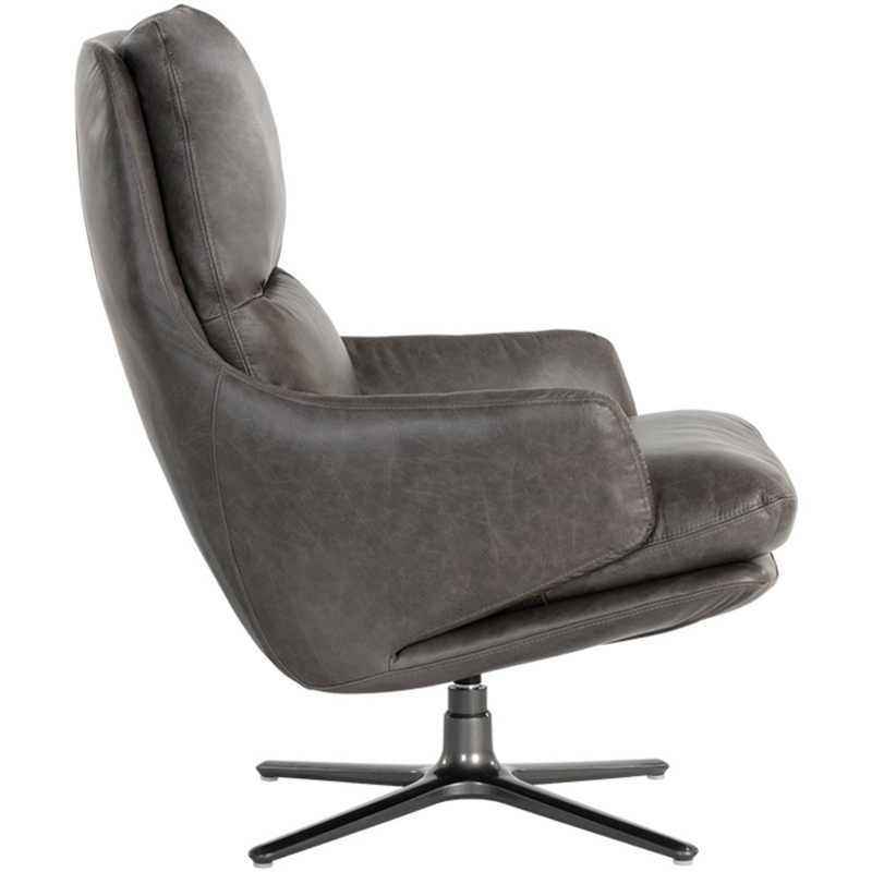 Cardona Swivel Lounge Chair - Gunmetal and Marseille Concrete Leather