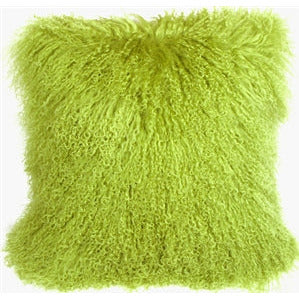 Mongolian Sheepskin Green Throw Cushion