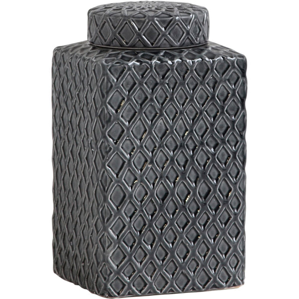 Coventry Ceramic Jar - Grey Lattice