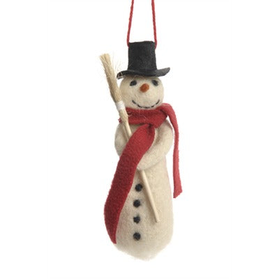 Wool Snowman Ornament with Broom